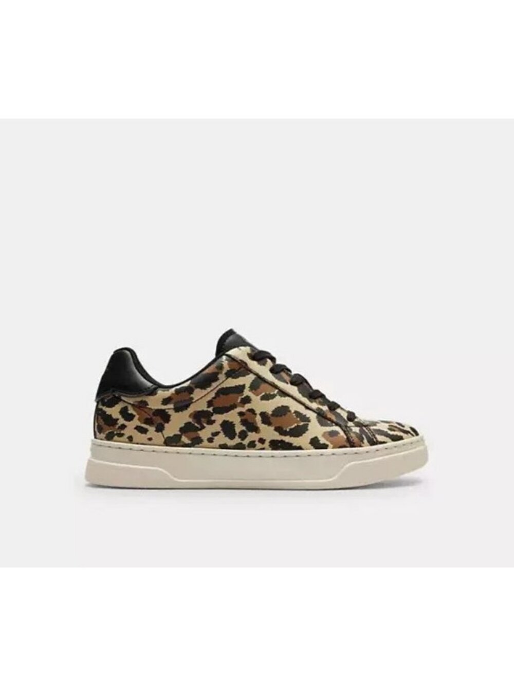 Coach Restored Lowline Low Top Sneakers Women Size 8 Black Beige Leopard Lace Up - Picture 4 of 5